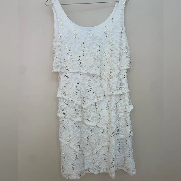 New Ronni Nicole White Tiered Ruffled Sheath Dress - Picture 3 of 8